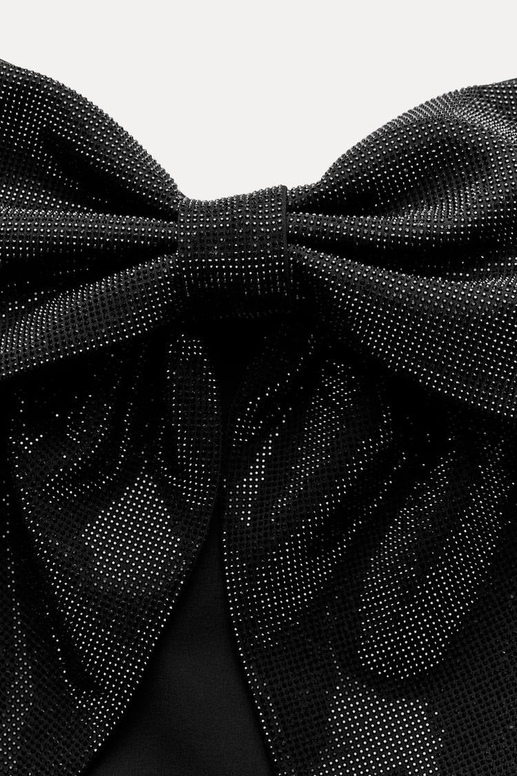 Liora – Sparkling Cropped Top with Bow Detail