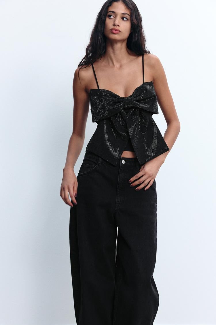 Liora – Sparkling Cropped Top with Bow Detail