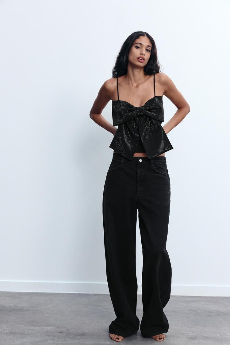Liora – Sparkling Cropped Top with Bow Detail