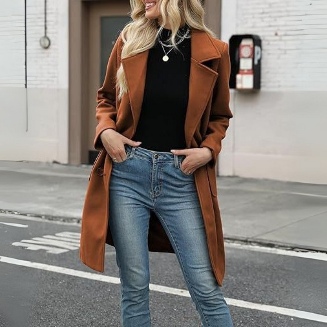 DEMI™ | Casual Mid Length Button Open Front Coat